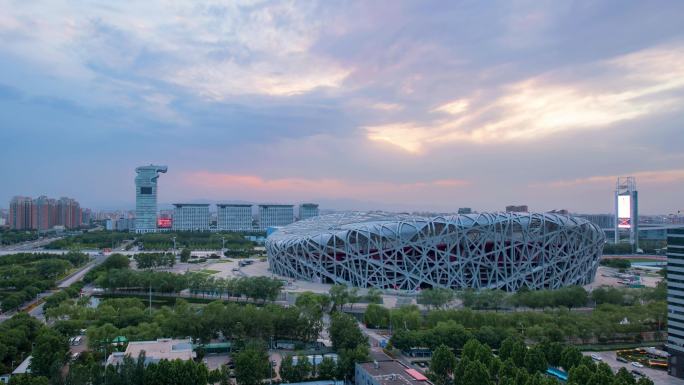 北京奥体中心鸟巢4K日转夜高清延时视频