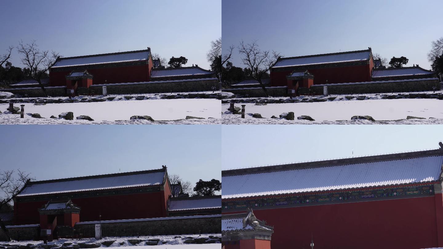 落雪积雪古建筑下雪雪景圆明园屋顶瓦片