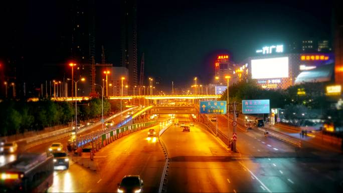 沈阳文化路立交桥夜景马路车流行人