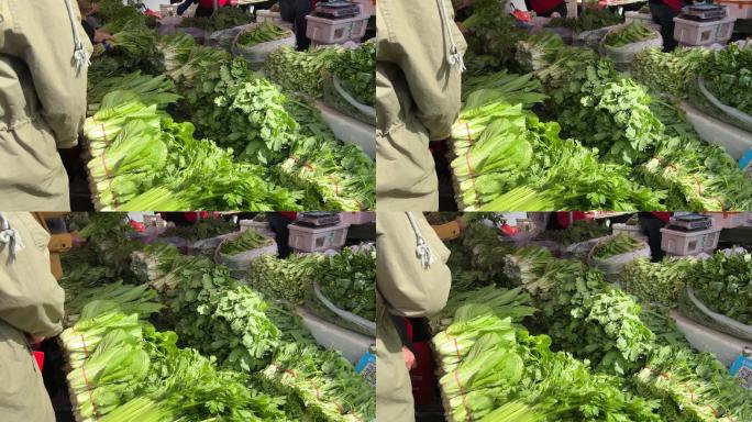 买菜绿叶菜蔬菜菜市场百姓生活赶大集