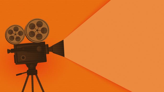 复古橙色电影摄影机和电影杂志动画背景库存视频-35毫米电影摄影机动画