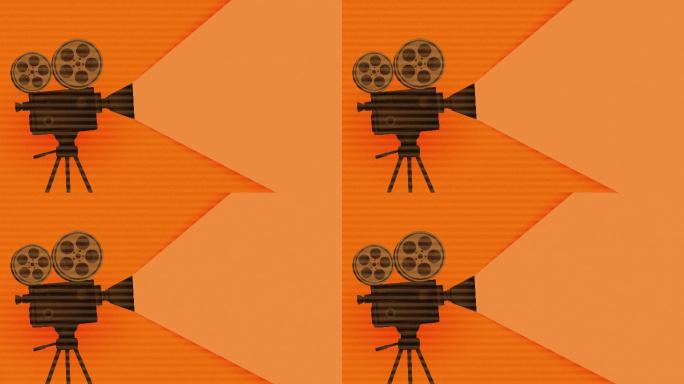 复古橙色电影摄影机和电影杂志动画背景库存视频-35毫米电影摄影机动画