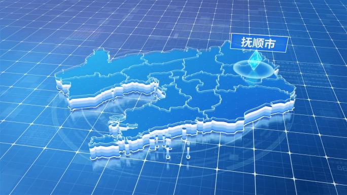 辽宁省抚顺市蓝色科技感定位地图