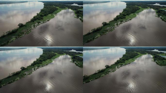 Leticia Colombia对亚马逊河上的Puerto Narino村进行了亚马逊航空拍摄