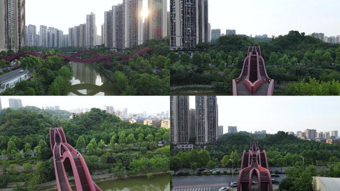 【4K】最全长沙梅溪湖中国结桥步行桥航拍