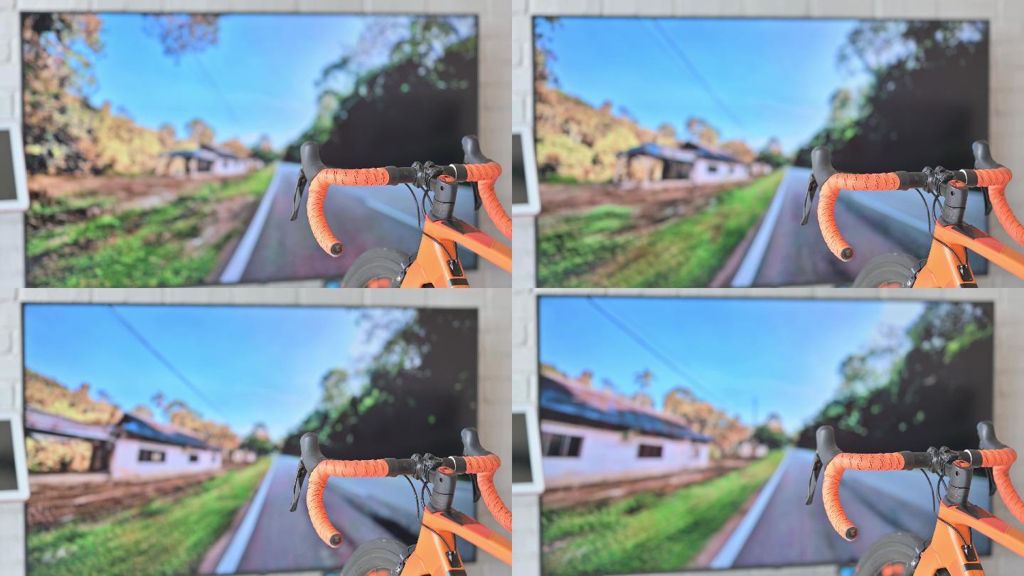 电视屏幕前的公路自行车，室内自行车虚拟现实活动
