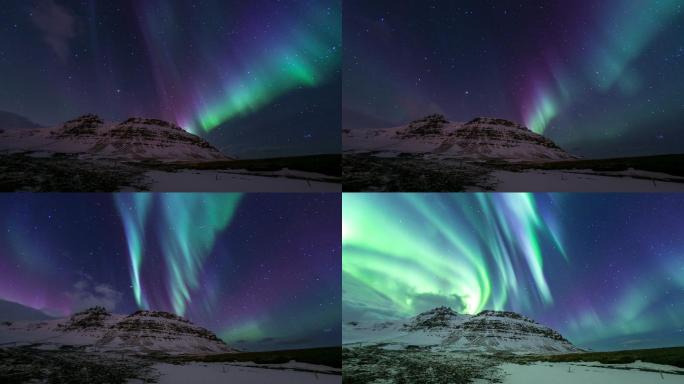 4K时间推移：冰岛柯克朱福尔的北极光