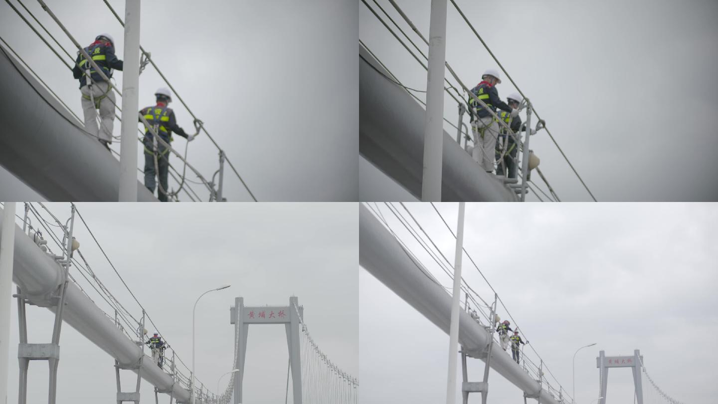 桥梁建设施工人员维护维修危险施工走高架桥