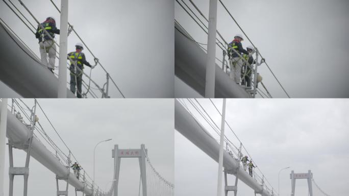 桥梁建设施工人员维护维修危险施工走高架桥