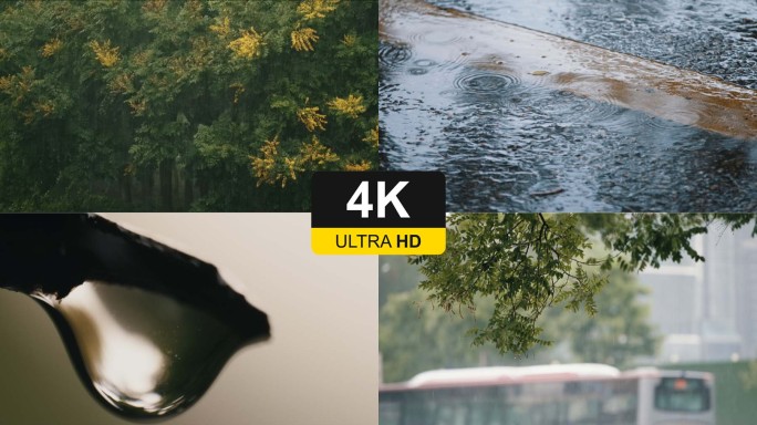 4K夏天下大雨小区公园雨后唯美空镜