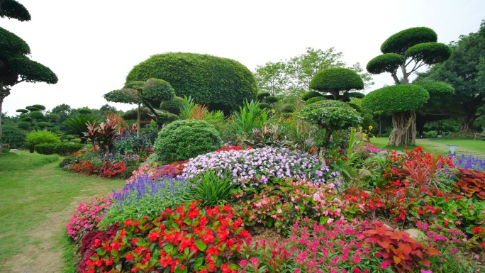 春天公园花园花坛唯美园艺造型花境作品