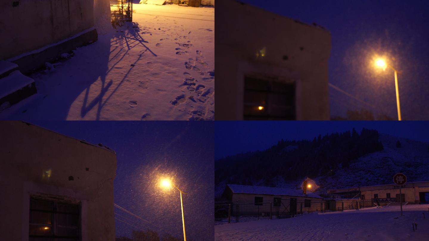 下雪的路面 下雪的夜晚 雪天 雪中房屋