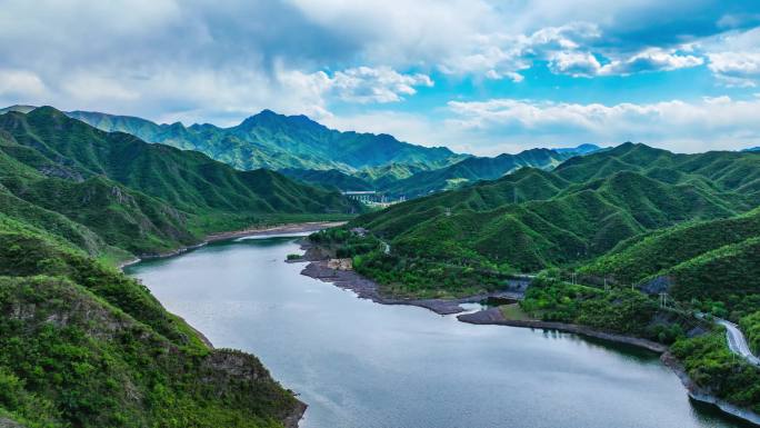 北京市门头沟区斋堂水库夏天航拍延时风光