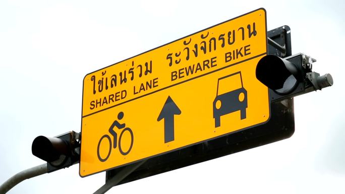 共享车道自行车路线标志。