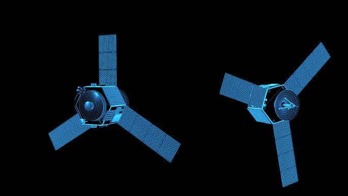 4K蓝色线框全息科技人造卫星动画带通道