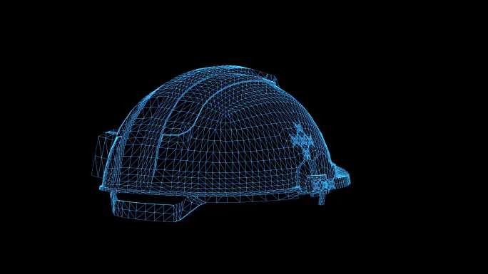 4K蓝色全息线框科技带灯头盔素材带通道