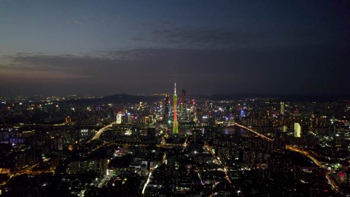 广州海珠大塘客村珠江新城航拍夜景