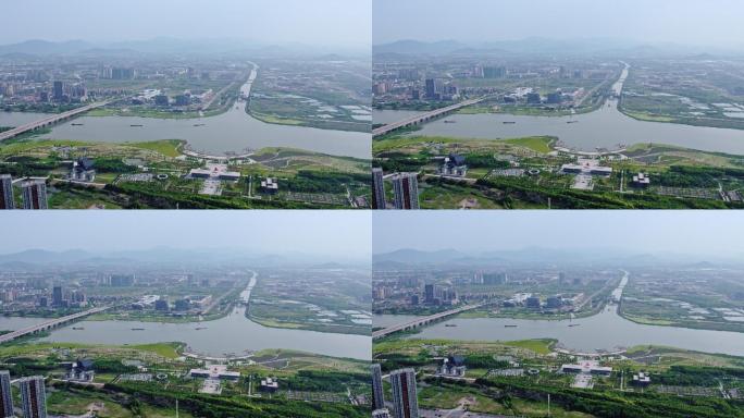 航拍曹娥江风景名胜区,杭甬运河,四环桥