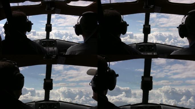 水上飞机飞入云层的驾驶舱视图