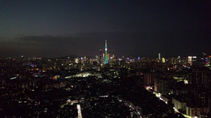 广州海珠大塘客村珠江新城航拍夜景