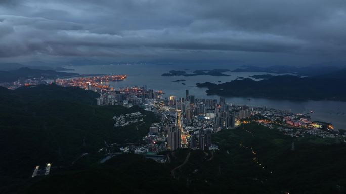 【正版素材】深圳盐田航拍夜景0226-C