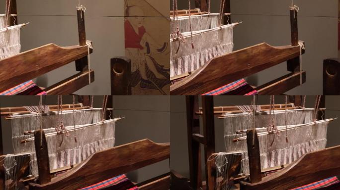 老式织布机飞梭纺车纺织 (6)