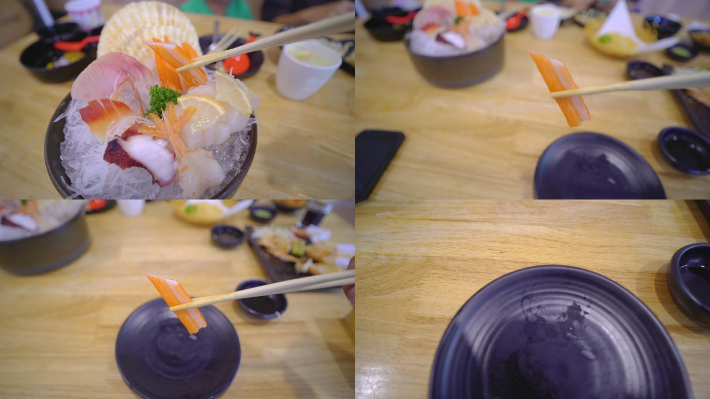 POV在日本餐厅吃生鱼片