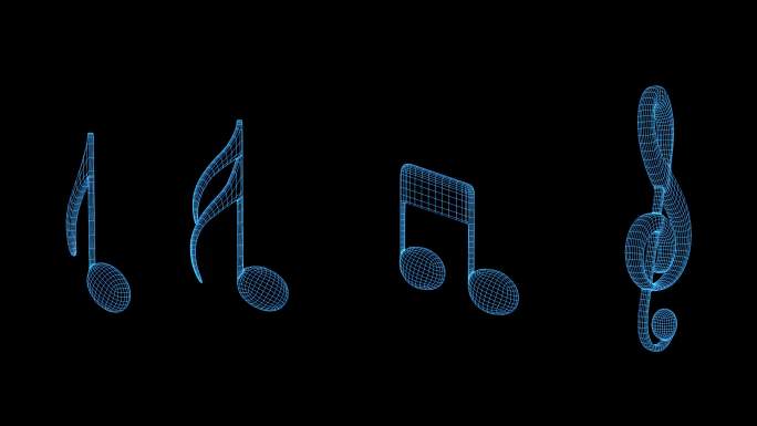 4K蓝色全息线框科技音乐音符动画带通道