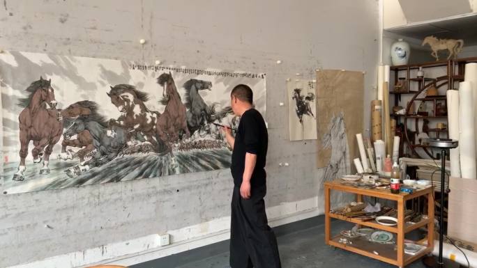 中国美术家协会艺术家画马实拍创作过程