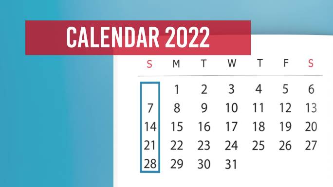 2022年8月，蓝色背景下4K分辨率的日历翻页动画