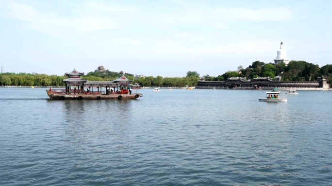 北京北海公园在湖中游弋
