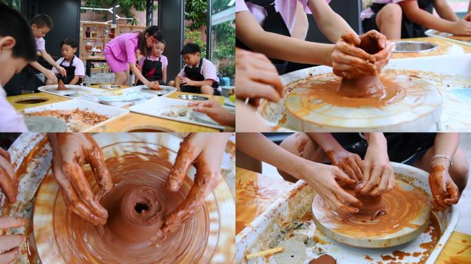 小学生课外活动 学习制作陶瓷 玩坭巴