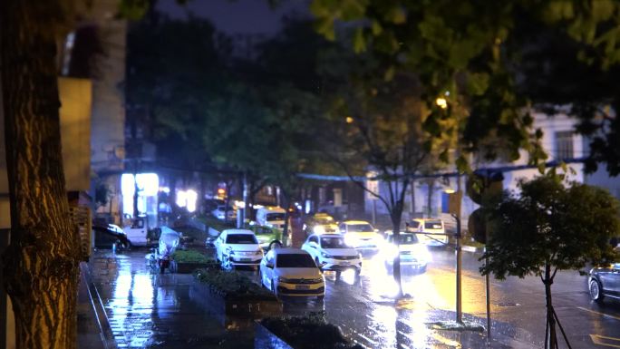 移轴摄影-雨中路边的汽车