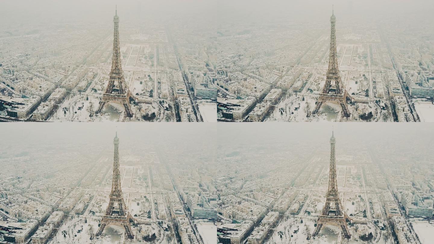 雪下巴黎艾菲尔航空之旅