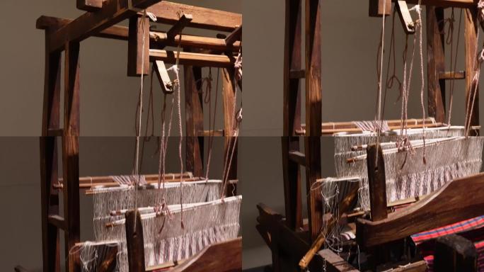 老式织布机飞梭纺车纺织 (3)