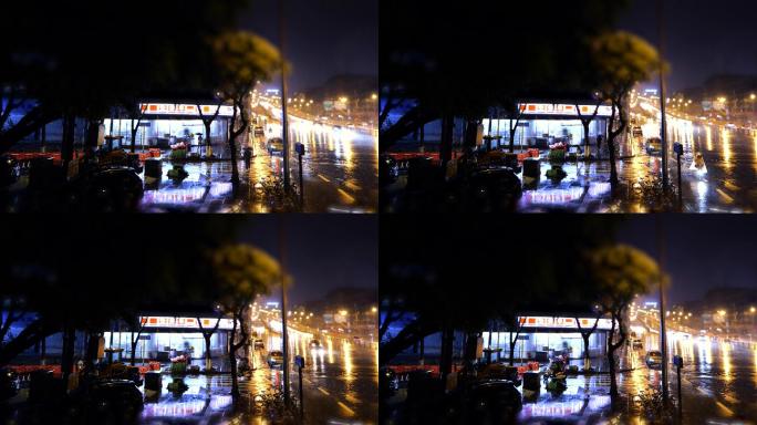 移轴摄影-雨中路边的超市