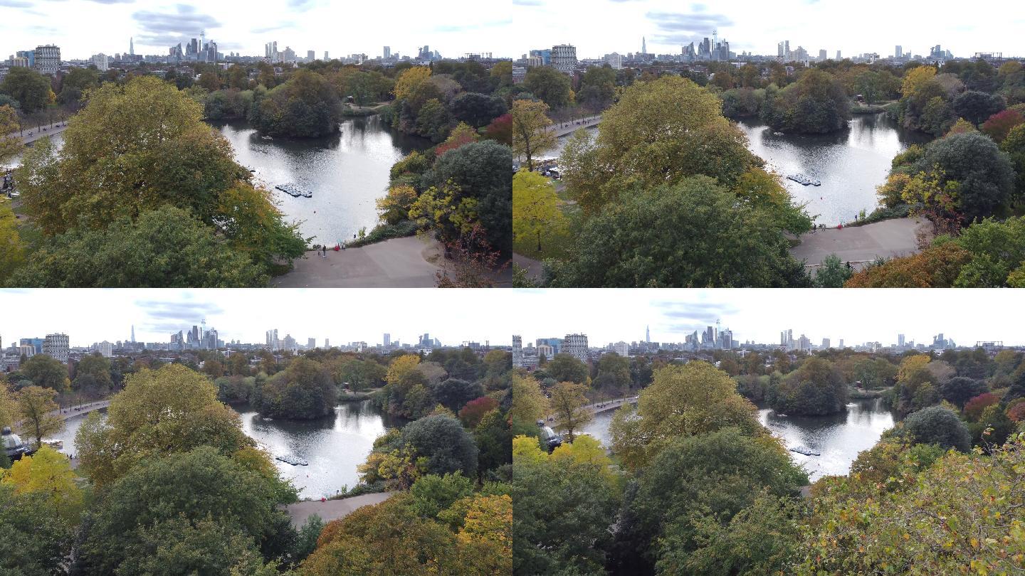维多利亚公园（人民公园），伦敦东部的秋天（多利，无人机视角）