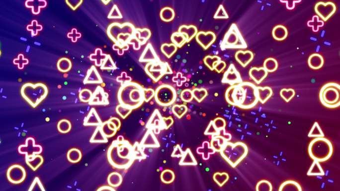 游戏图标、派对霓虹灯、情人节、拥抱和亲吻、心形——4K循环背景画面