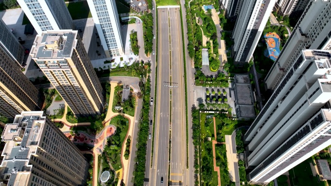 航拍城市小区街道