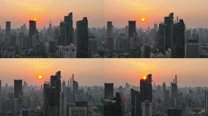 4K原素材-上海早晨红色霞光上海城市全景