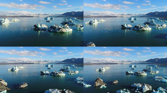 4K航空电影天桥冰川碎片泻湖，冰岛佐库萨隆