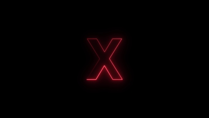 红色霓虹字体字母X大写在一段时间后出现。黑色背景上的动画红色霓虹字母符号。股票视频