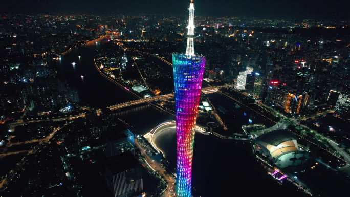 4K超高清航拍广州小蛮腰城市夜空镜头素材