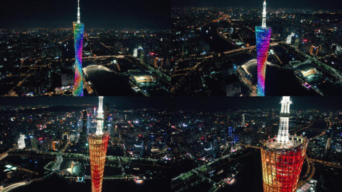 4K超高清航拍广州小蛮腰城市夜空镜头素材
