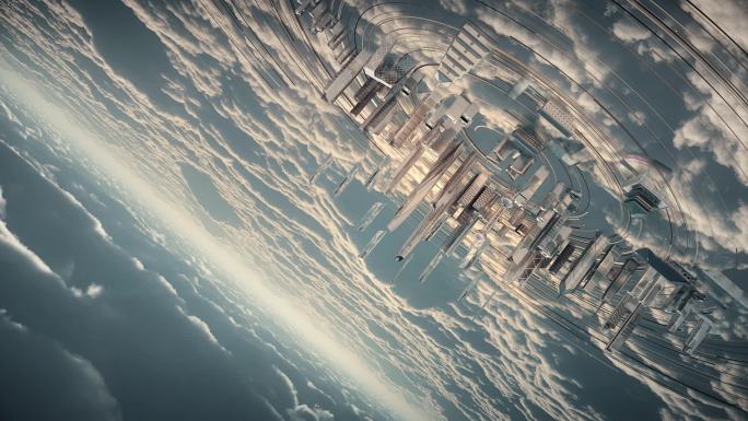 云层云端城市意向概念镜头
