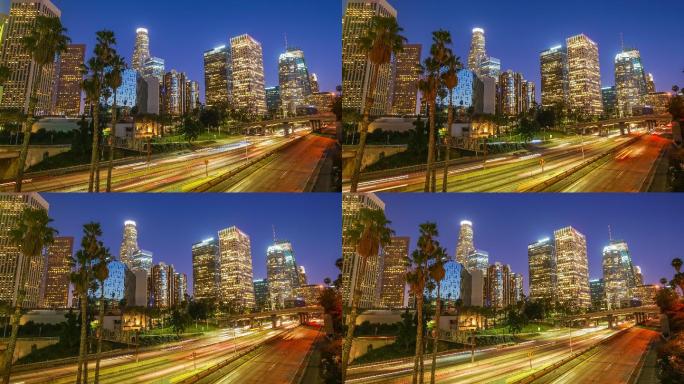 加利福尼亚州洛杉矶市中心城市景观的时间推移