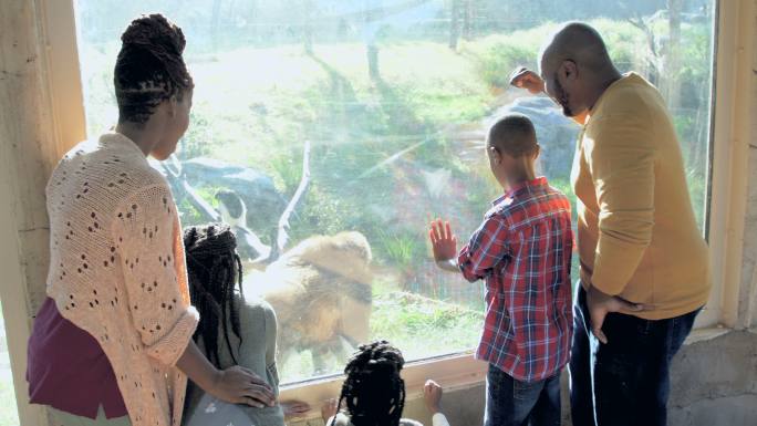 动物园里的非洲裔美国五口之家，大猩猩