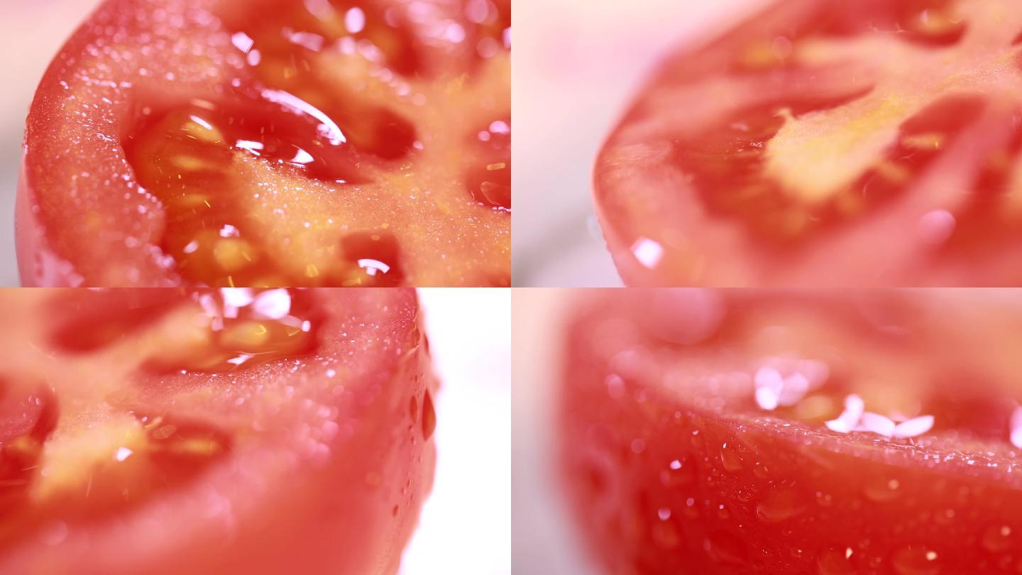 【镜头合集】微距切开的西红柿截面种子