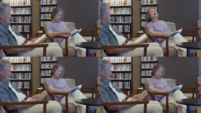 MS老年夫妇在图书馆放松