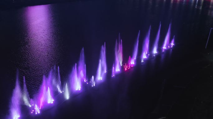 曹娥江夜景,音乐喷泉,百官广场建筑灯光